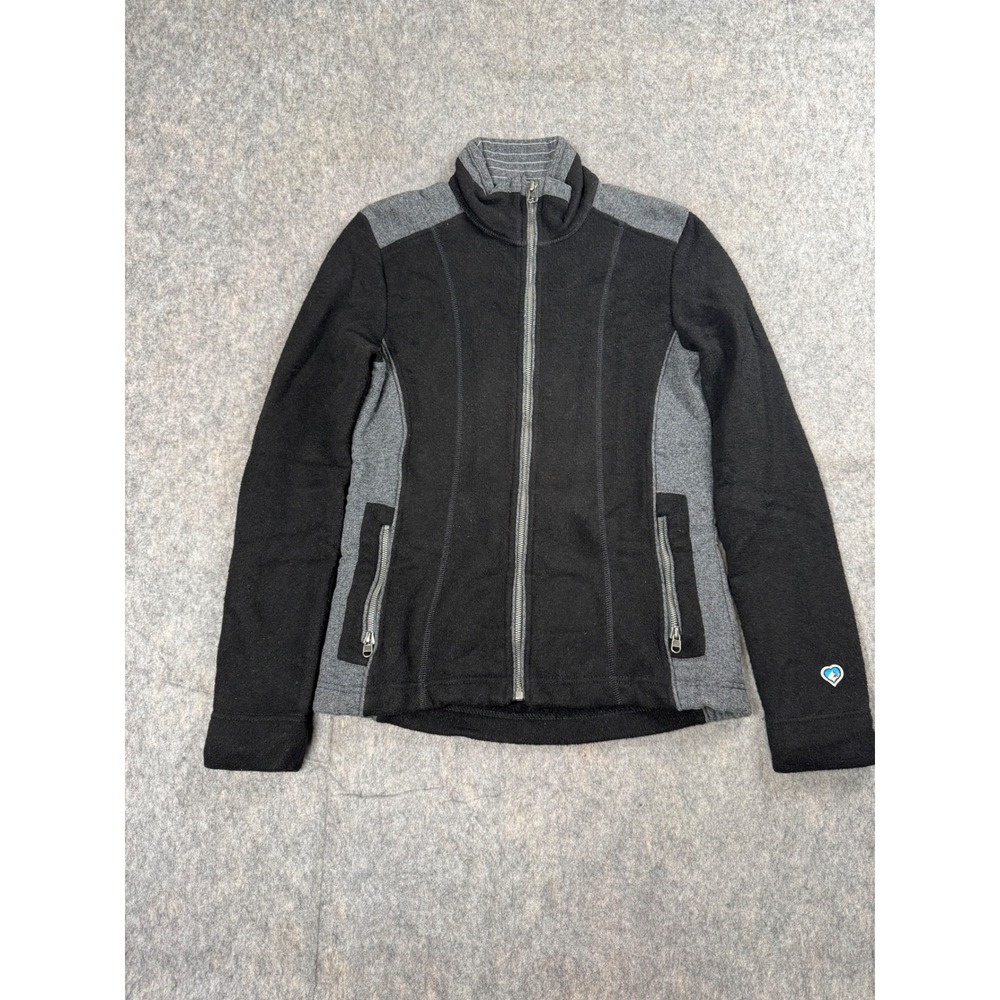 Kuhl Fleece Jacket Mens S Black Gray Wool Blend Full Zip Outdoor Hiking Sweater